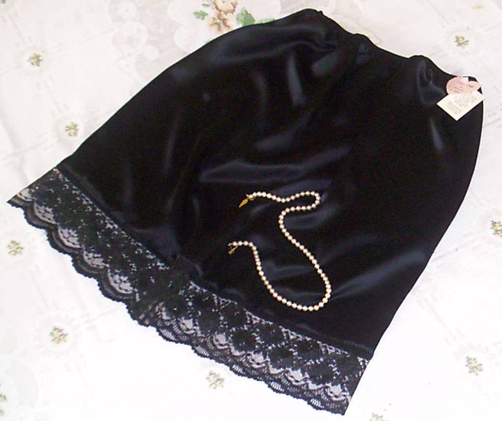 Black satin and black lace half slip
